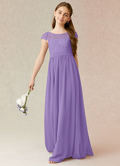 Azazie Silvermist Junior Tahiti A-Line Pleated Chiffon Dress image4