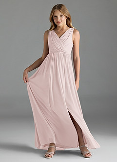 Azazie Tanicia Junior Vestido de Dusty Rose de Malla de Corte en A image1