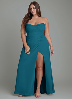 Azazie Johana Brautjungfernkleider Wandelbar Meerjungfrau-Linie Schulterfrei Chiffon Kleid Tintenblau image16