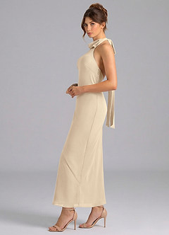 Azazie Velli Brautjungfernkleider Meerjungfrau-Linie Hoher Kragen Chiffon Kleid Champagner image4