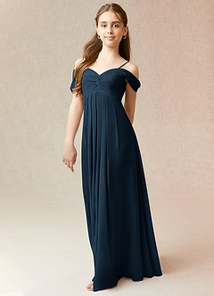 Azazie Kaitlynn Junior Dark Navy A-Line Off the Shoulder Chiffon Dress image4