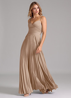 Azazie Vini Abiti da Damigella Abito A-Line in Raso Elasticizzato Plissettato Taupe image5