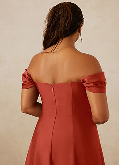 Christian Siriano Bridal for Azazie 1002 Bridesmaid Dresses Rust A-Line Off the Shoulder Stretch Satin Convertible Dress image14