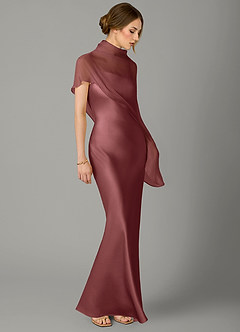 Azazie Jaleesa Abiti da Damigella Abito A-Line in Raso Elasticizzato Collo Alto Ametista image3