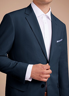 front Miles Bleu Marin veste de costume en seersucker