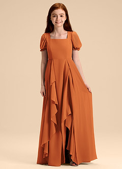 Azazie Priya Junior Abito A-Line in Chiffon Blusa Cannella image3