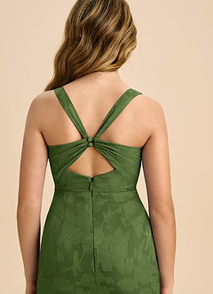 Azazie Mero Junior Olive Sheath Pleated Floral Burnout Dress image2