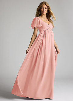Azazie Madisynn Brautjungfernkleider für Schwangere Schleifen Chiffon Bodenlänge Kleid image4