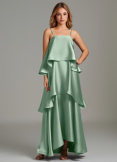 Azazie Azalea Robes de demoiselle d'honneur Robe Trapèze en Satin extensible Drapé Agave image1