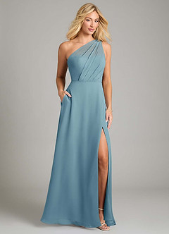 Azazie Phaedra Bridesmaid Dresses Moody Blue A-Line One Shoulder Chiffon Dress image1