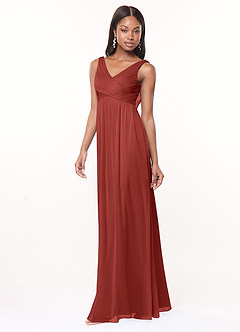 Azazie Oceana Venta Final Vestido de Dusty Rose de Malla de Acampanado con Cuello en V plisado image3