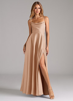 Azazie Elle Bridesmaid Dresses English Rose A-Line Pleated Stretch Satin Dress image4