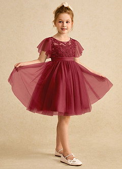 Azazie Queenie Flower Girl Dresses Pomegranate A-Line Lace Dress image5