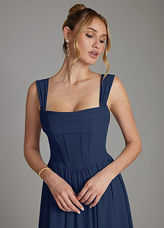 Azazie Caterina Bridesmaid Dresses Dark Navy A-Line Corset Chiffon Dress image3