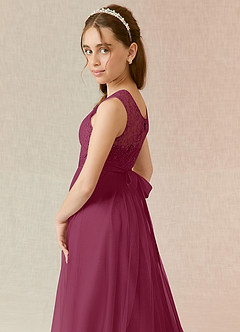 Azazie Georgette Junior Vestido de Mora de Tul de Corte En A con Encaje image6