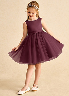 Azazie Jani Flower Girl Dresses Cabernet A-Line Bow Tulle Dress image5