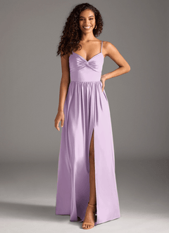 Azazie Zeya Bridesmaid Dresses Frosted Lilac A-Line Pleated Stretch Satin Dress image8