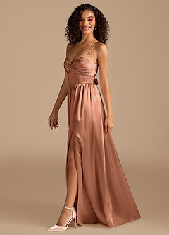 Azazie Zeya Robes de demoiselle d'honneur Robe Trapèze en Satiné métallisé Plissée Bronze image5