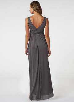Azazie Tanicia Bridesmaid Dresses Steel Grey A-Line V-Neck Pleated Mesh Dress image2