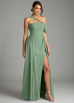 Azazie Kassandra 신부 들러리 드레스 A라인 오프 더 숄더 쉬폰 바닥 길이 드레스 image5