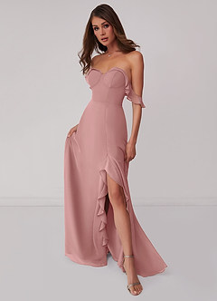 Barbie ♥ Azazie Jurken voor bruidsmeisjes Converteerbaar Jurk van Chiffon met A-Lijn Off the Shoulder Stoffige Roos image1
