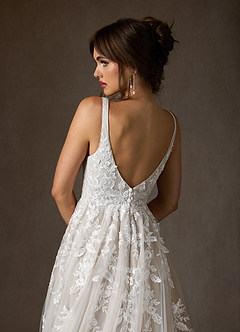 Azazie Sorella Wedding Dresses Diamond White A-Line V-Neck Sequins Tulle Dress image11