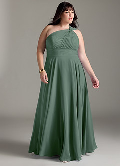 Azazie Charlize Bridesmaid Dresses Eucalyptus A-Line One Shoulder Chiffon Dress image9
