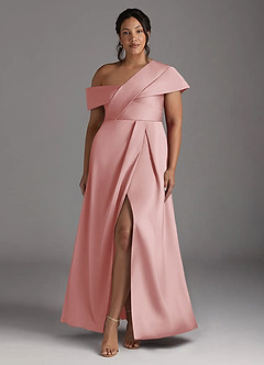 Azazie Milton Mère de la mariée Robes Robe Trapèze en Satin extensible Plissée Rose Poudré image9