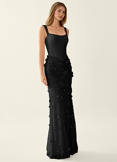 Belinda Black 3D Flowers Corset Lace Up Back Mermaid Prom Dress image5
