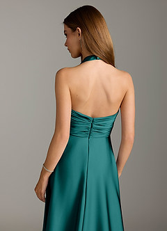 Azazie Tessie Bridesmaid Dresses Peacock A-Line Pleated Stretch Satin Dress image7