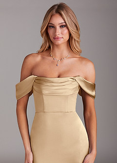 Azazie Saige Vestidos de damas de honor Vestido de Champán de Satén Elástico de Corte Sirena con Vestidos sin tirantes image5