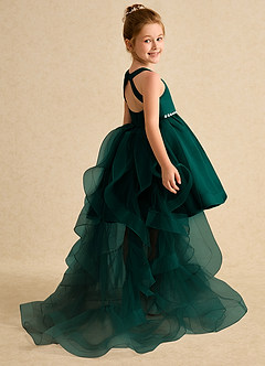 Azazie Julietta Flower Girl Dresses Pine Ball-Gown Convertible Tulle Dress image6