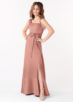 Azazie Barbara Junior Rosette A-Line Bow Matte Satin Dress image1