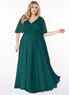 Azazie Pamela Bridesmaid Dresses Peacock A-Line V-Neck Pleated Chiffon Dress image8