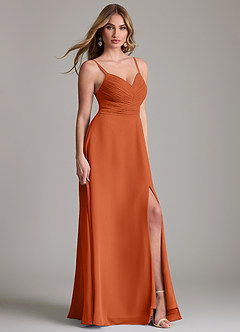Azazie Terese Vestidos de damas de honor Vestido de Naranja Quemada de Gasa de Corte en A con Plisado image3