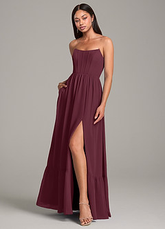 Azazie Kailee Bridesmaid Dresses Cabernet A-Line with Pockets Chiffon Dress image4