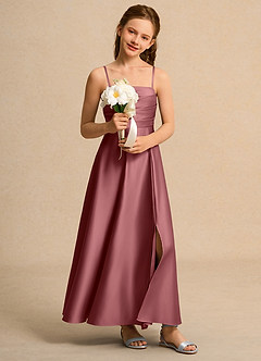 Azazie Pebbles Junior Formal Jurken voor bloemenmeisjes A-Lijn Jurk van Mat Satijn Geplooid Amethist image7