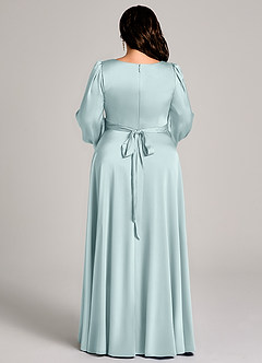 Azazie Leonia Robes de demoiselle d'honneur Robe Trapèze en Satin extensible Manche longue Brume image13