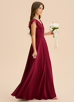 Azazie Anysa Junior Robe Trapèze en Mousseline de soie Rayé Bourgogne image4