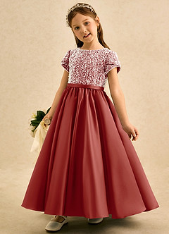 Azazie Cashew Flower Girl Dresses Terracotta Ball-Gown with Sleeves Matte Satin Dress image3
