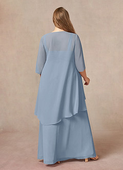 Azazie Weisz Kleider für die Brautmutter A-Linie Quadratischer Ausschnitt Gefaltet Chiffon Kleid Staubblau image2