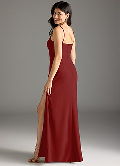 Azazie Rhoda Final Sale Terracotta Sheath Pleated Stretch Crepe Dress image2