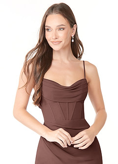 Azazie Mai Bridesmaid Dresses Espresso Sheath Pleated Chiffon Dress image5
