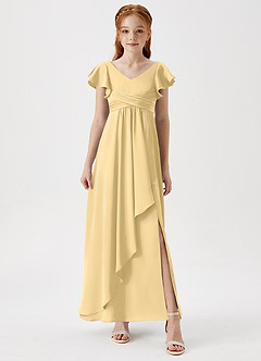Azazie Omari Junior Butter A-Line Pleated Stretch Satin Dress image4