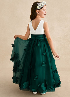 Azazie Vi Flower Girl Dresses Pine A-Line Sleeveless Tulle Dress image1