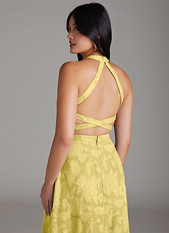 Azazie Clarice Jurken voor bruidsmeisjes Jurk van Bloemen Burn-out met A-Lijn Zijsplit Kanarie image6