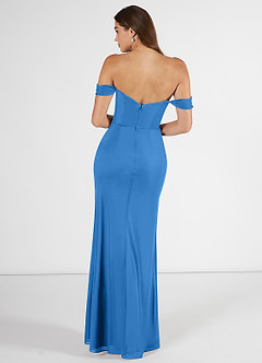 Azazie Kit Bridesmaid Dresses Blue Jay Mermaid Off the Shoulder Mesh Dress image2