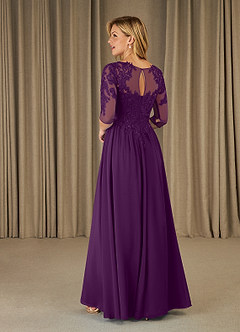 Azazie Mirielle vestidos de madre de la novia Vestido de Uva de Gasa de Corte en A con Encaje Scoop image4