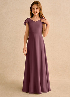 Azazie Nari Girls Formal Flower Girl Dresses Sangria A-Line with Sleeves Chiffon Dress image5