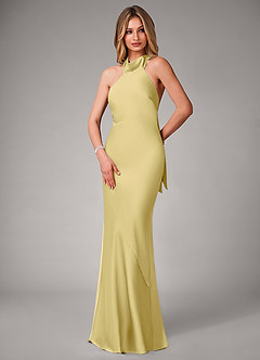 Azazie Velli Bridesmaid Dresses Lemon Sorbet Mermaid Stretch Satin Dress image3